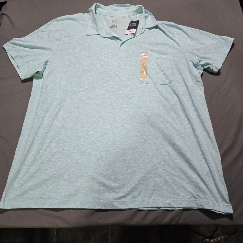 St Johns Bay Polo Shirt Mens 4XLT Light Blue Heather Super Soft Pocket NWT